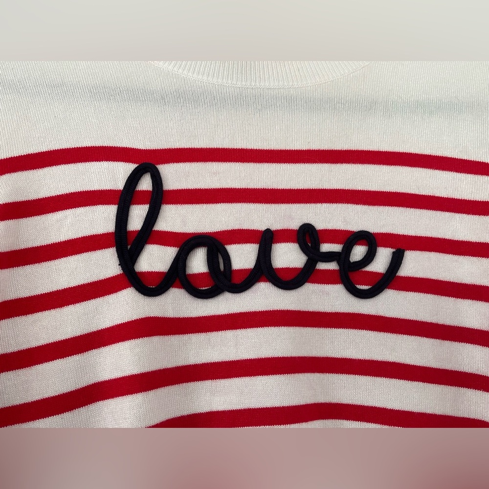 Marled LOVE Sweater Red Stripe White Crewneck Pullover Size Medium - Picture 4 of 11